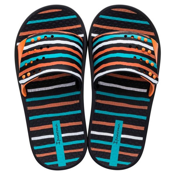 Papuci pentru copii Ipanema Unisex Slide Kids - negru/portocaliu/albastru